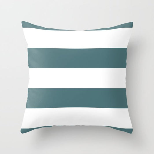 Dark Aqua White Minimal Horizontal Stripe Pattern 2023 Color of the Year Vining Ivy PPG1148-6 Throw Pillow 2