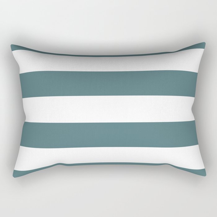 Dark Aqua White Minimal Horizontal Stripe Pattern 2023 Color of the Year Vining Ivy PPG1148-6 Rectangle Pillow 2