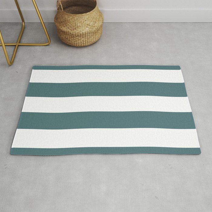 Dark Aqua White Minimal Horizontal Stripe Pattern 2023 Color of the Year Vining Ivy PPG1148-6 Throw and Area Rug 2