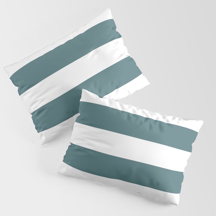 Dark Aqua White Minimal Horizontal Stripe Pattern 2023 Color of the Year Vining Ivy PPG1148-6 Pillow Sham Set 2