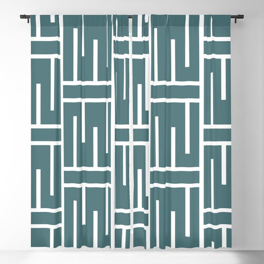 Dark Aqua White Minimal Line Art Pattern 3 2023 Color of the Year Vining Ivy PPG1148-6 Blackout Curtain