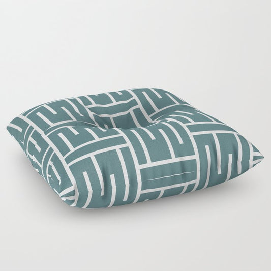 Dark Aqua White Minimal Line Art Pattern 3 2023 Color of the Year Vining Ivy PPG1148-6 Floor Pillow