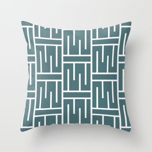 Dark Aqua White Minimal Line Art Pattern 3 2023 Color of the Year Vining Ivy PPG1148-6 Throw Pillow
