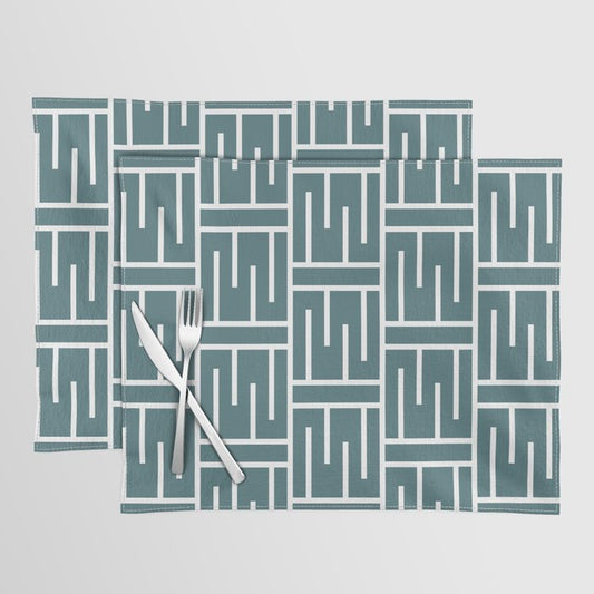 Dark Aqua White Minimal Line Art Pattern 3 2023 Color of the Year Vining Ivy PPG1148-6 Placemat Set