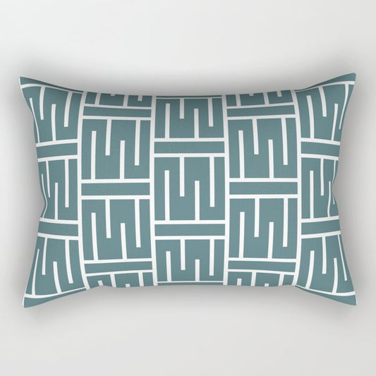 Dark Aqua White Minimal Line Art Pattern 3 2023 Color of the Year Vining Ivy PPG1148-6 Rectangle Pillow