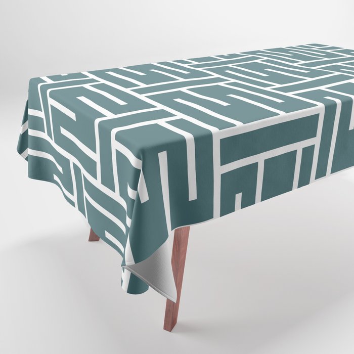 Dark Aqua White Minimal Line Art Pattern 3 2023 Color of the Year Vining Ivy PPG1148-6 Tablecloth