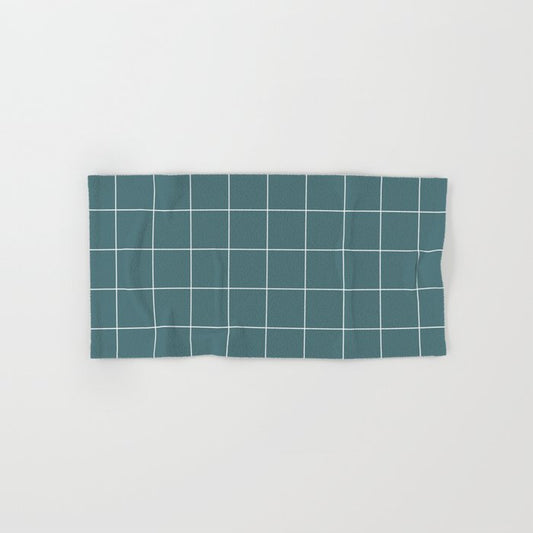 Dark Aqua White Minimal Square Diamond Grid Pattern 2 2023 Color of the Year Vining Ivy PPG1148-6 Bath & Hand Towels