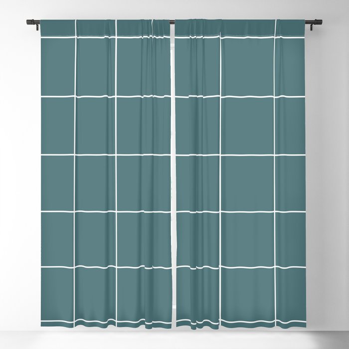 Dark Aqua White Minimal Square Diamond Grid Pattern 2 2023 Color of the Year Vining Ivy PPG1148-6 Blackout Curtain