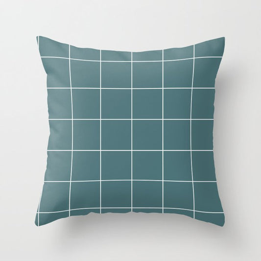 Dark Aqua White Minimal Square Diamond Grid Pattern 2 2023 Color of the Year Vining Ivy PPG1148-6 Throw Pillow