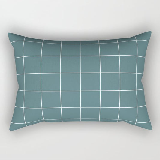 Dark Aqua White Minimal Square Diamond Grid Pattern 2 2023 Color of the Year Vining Ivy PPG1148-6 Rectangle Pillow