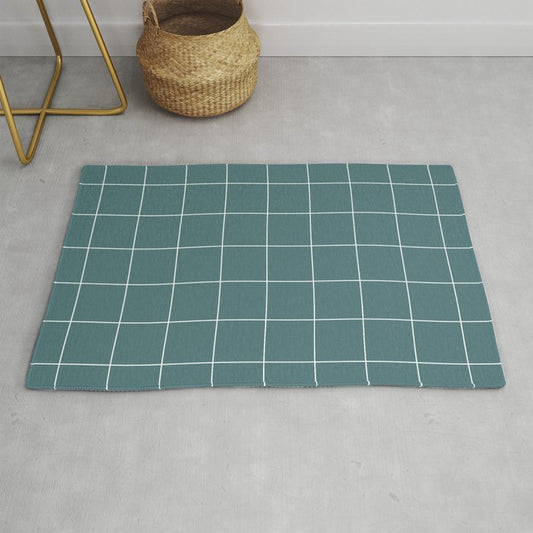 Dark Aqua White Minimal Square Diamond Grid Pattern 2 2023 Color of the Year Vining Ivy PPG1148-6 Throw and Area Rug