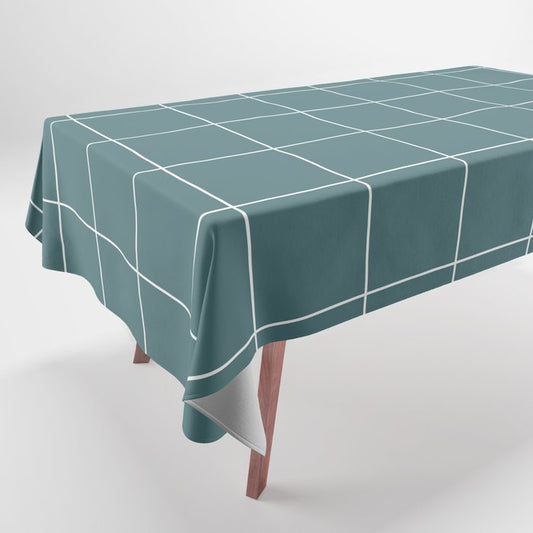 Dark Aqua White Minimal Square Diamond Grid Pattern 2 2023 Color of the Year Vining Ivy PPG1148-6 Tablecloth
