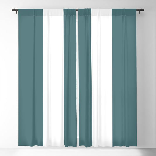 Dark Aqua White Minimal Vertical Stripe Pattern 3 2023 Color of the Year Vining Ivy PPG1148-6 Blackout Curtain