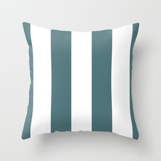 Dark Aqua White Minimal Vertical Stripe Pattern 3 2023 Color of the Year Vining Ivy PPG1148-6 Throw Pillow