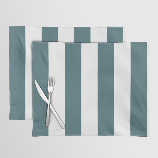 Dark Aqua White Minimal Vertical Stripe Pattern 3 2023 Color of the Year Vining Ivy PPG1148-6 Placemat Set