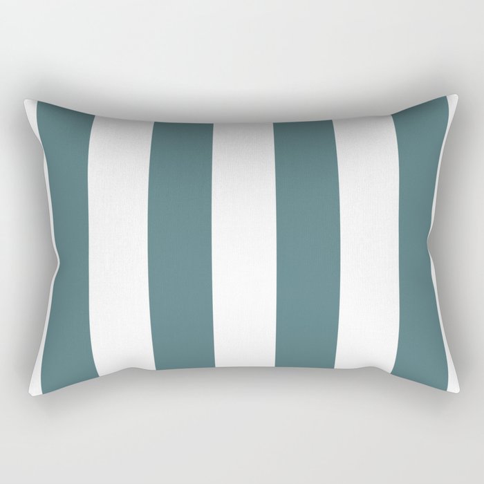 Dark Aqua White Minimal Vertical Stripe Pattern 3 2023 Color of the Year Vining Ivy PPG1148-6 Rectangle Pillow