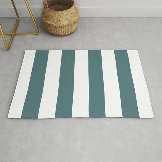 Dark Aqua White Minimal Vertical Stripe Pattern 3 2023 Color of the Year Vining Ivy PPG1148-6 Throw and Area Rug