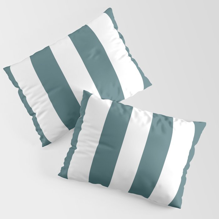 Dark Aqua White Minimal Vertical Stripe Pattern 3 2023 Color of the Year Vining Ivy PPG1148-6 Pillow Sham Set