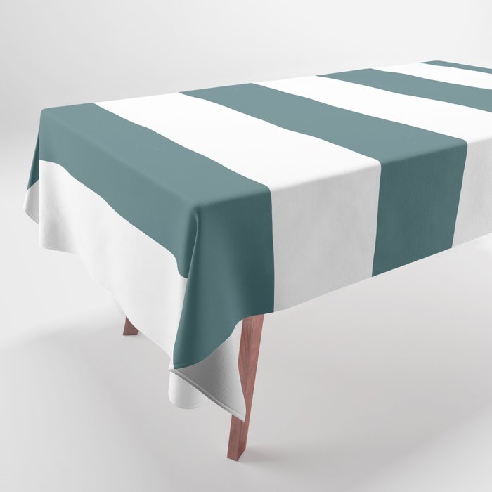 Dark Aqua White Minimal Vertical Stripe Pattern 3 2023 Color of the Year Vining Ivy PPG1148-6 Tablecloth