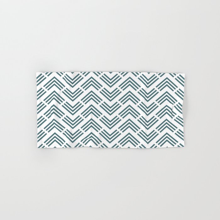 Dark Aqua White Motif Art Deco Chevron Pattern 2023 Color of the Year Vining Ivy PPG1148-6 Bath & Hand Towels