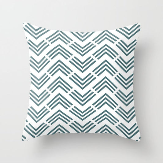 Dark Aqua White Motif Art Deco Chevron Pattern 2023 Color of the Year Vining Ivy PPG1148-6 Throw Pillow
