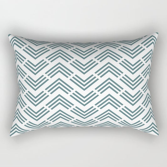 Dark Aqua White Motif Art Deco Chevron Pattern 2023 Color of the Year Vining Ivy PPG1148-6 Rectangle Pillow