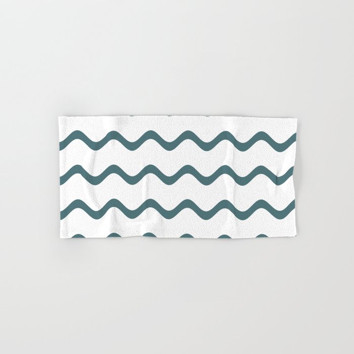 Dark Aqua White Soft Rippled Horizontal Stripe Pattern 2023 Color of the Year Vining Ivy PPG1148-6 Bath & Hand Towels