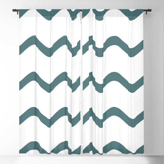 Dark Aqua White Soft Rippled Horizontal Stripe Pattern 2023 Color of the Year Vining Ivy PPG1148-6 Blackout Curtain