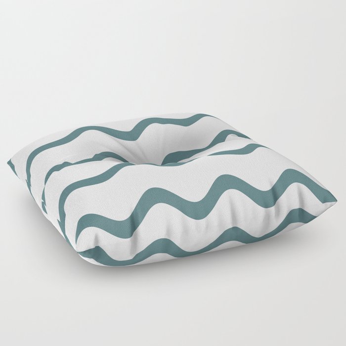 Dark Aqua White Soft Rippled Horizontal Stripe Pattern 2023 Color of the Year Vining Ivy PPG1148-6 Floor Pillow