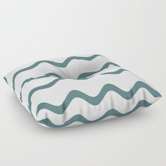 Dark Aqua White Soft Rippled Horizontal Stripe Pattern 2023 Color of the Year Vining Ivy PPG1148-6 Floor Pillow