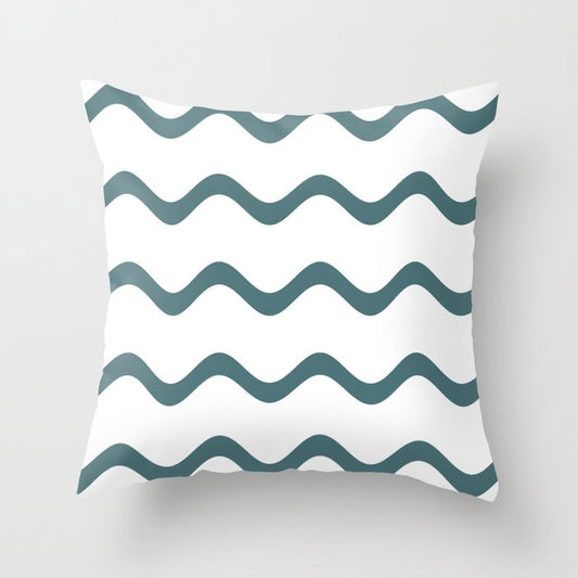 Dark Aqua White Soft Rippled Horizontal Stripe Pattern 2023 Color of the Year Vining Ivy PPG1148-6 Throw Pillow