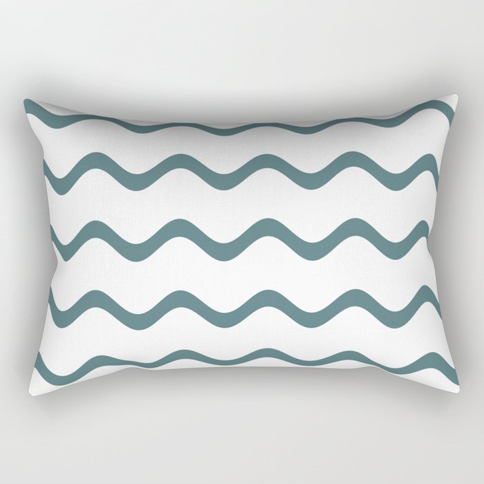Dark Aqua White Soft Rippled Horizontal Stripe Pattern 2023 Color of the Year Vining Ivy PPG1148-6 Rectangle Pillow