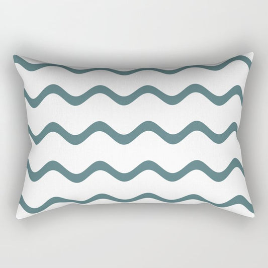 Dark Aqua White Soft Rippled Horizontal Stripe Pattern 2023 Color of the Year Vining Ivy PPG1148-6 Rectangle Pillow