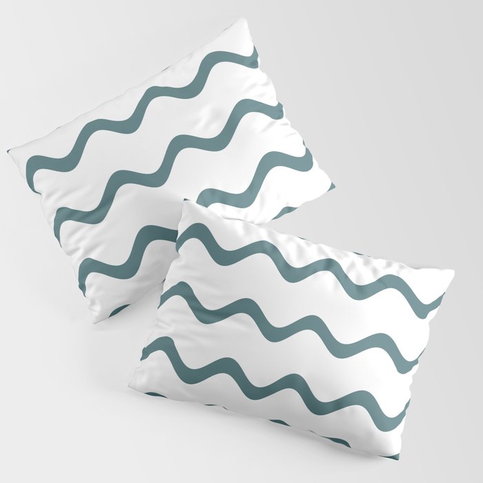 Dark Aqua White Soft Rippled Horizontal Stripe Pattern 2023 Color of the Year Vining Ivy PPG1148-6 Pillow Sham Set