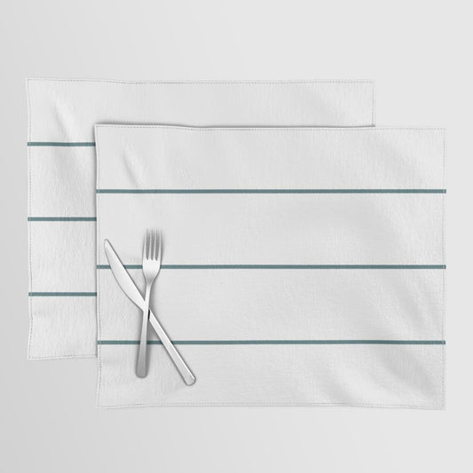 Dark Aqua White Sponge Paint Horizontal Thin Stripe Pattern 2023 Color of the Year Vining Ivy PPG114 Placemat Set