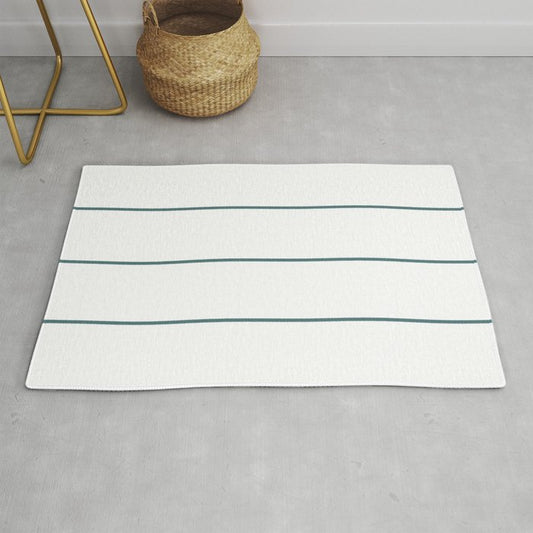 Dark Aqua White Sponge Paint Horizontal Thin Stripe Pattern 2023 Color of the Year Vining Ivy PPG114 Throw and Area Rug
