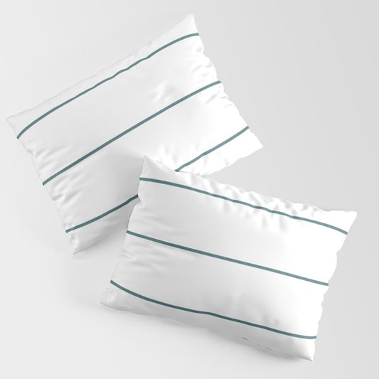 Dark Aqua White Sponge Paint Horizontal Thin Stripe Pattern 2023 Color of the Year Vining Ivy PPG114 Pillow Sham Set