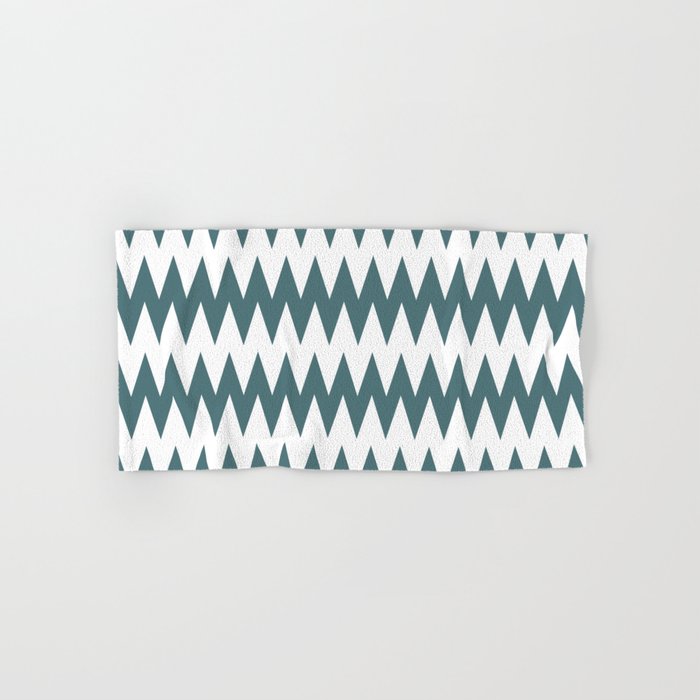 Dark Aqua White Zigzag Horizontal Line Stripe Pattern 2023 Color of the Year Vining Ivy PPG1148-6 Bath & Hand Towels