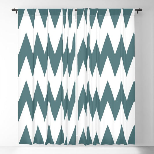 Dark Aqua White Zigzag Horizontal Line Stripe Pattern 2023 Color of the Year Vining Ivy PPG1148-6 Blackout Curtain