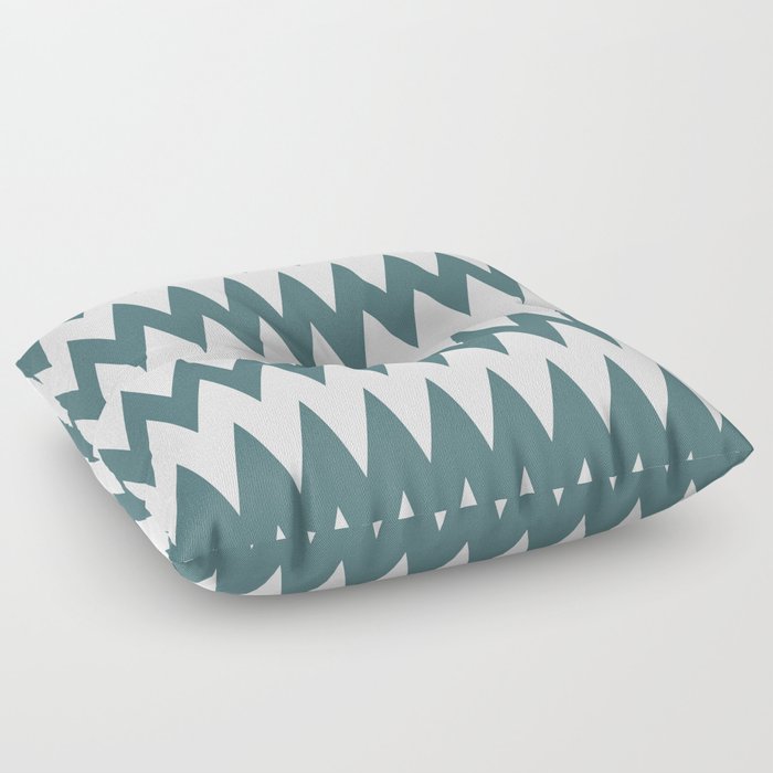 Dark Aqua White Zigzag Horizontal Line Stripe Pattern 2023 Color of the Year Vining Ivy PPG1148-6 Floor Pillow