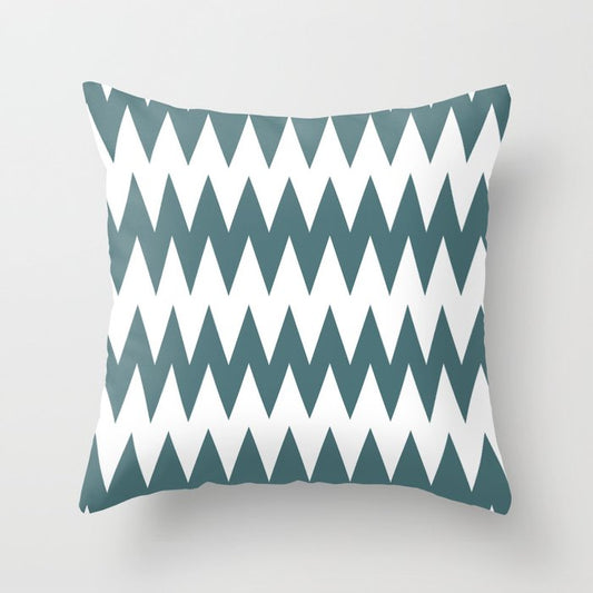 Dark Aqua White Zigzag Horizontal Line Stripe Pattern 2023 Color of the Year Vining Ivy PPG1148-6 Throw Pillow