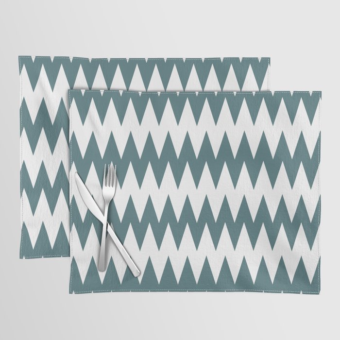 Dark Aqua White Zigzag Horizontal Line Stripe Pattern 2023 Color of the Year Vining Ivy PPG1148-6 Placemat Set