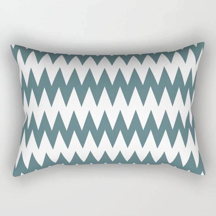 Dark Aqua White Zigzag Horizontal Line Stripe Pattern 2023 Color of the Year Vining Ivy PPG1148-6 Rectangle Pillow