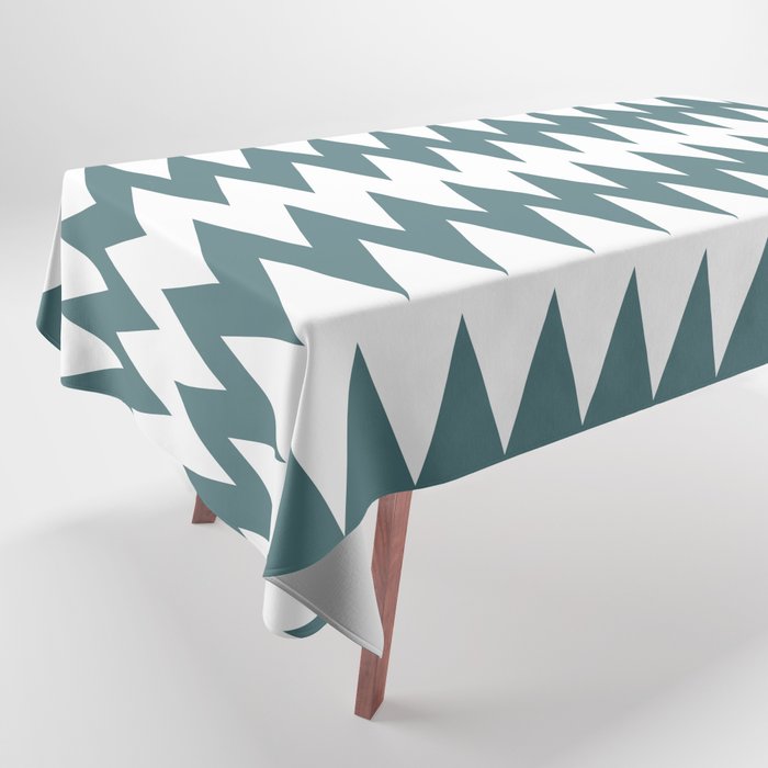 Dark Aqua White Zigzag Horizontal Line Stripe Pattern 2023 Color of the Year Vining Ivy PPG1148-6 Tablecloth