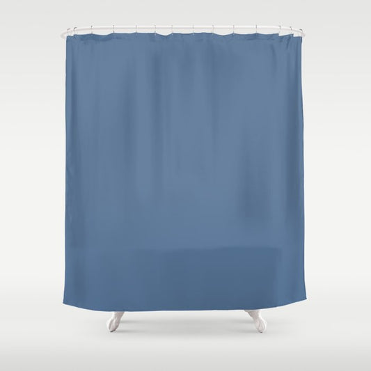 Dark Blue Solid Color Dunn & Edwards 2023 Trending Color Clean Slate DE5880 Well Intentions Collection Shower Curtain