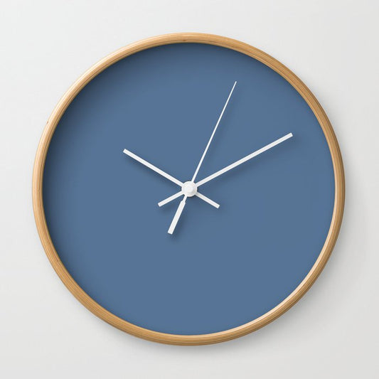 Dark Blue Solid Color Dunn & Edwards 2023 Trending Color Clean Slate DE5880 Well Intentions Collection Wall Clock