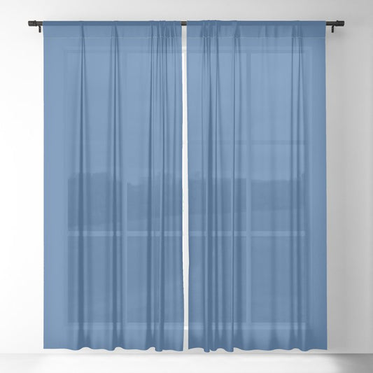 Dark Blue Solid Color Pairs 2023 Trending Hue Dunn-Edwards Follow My Blue Bliss DEFD52  - Liberated Nomads Collection Sheer Curtains