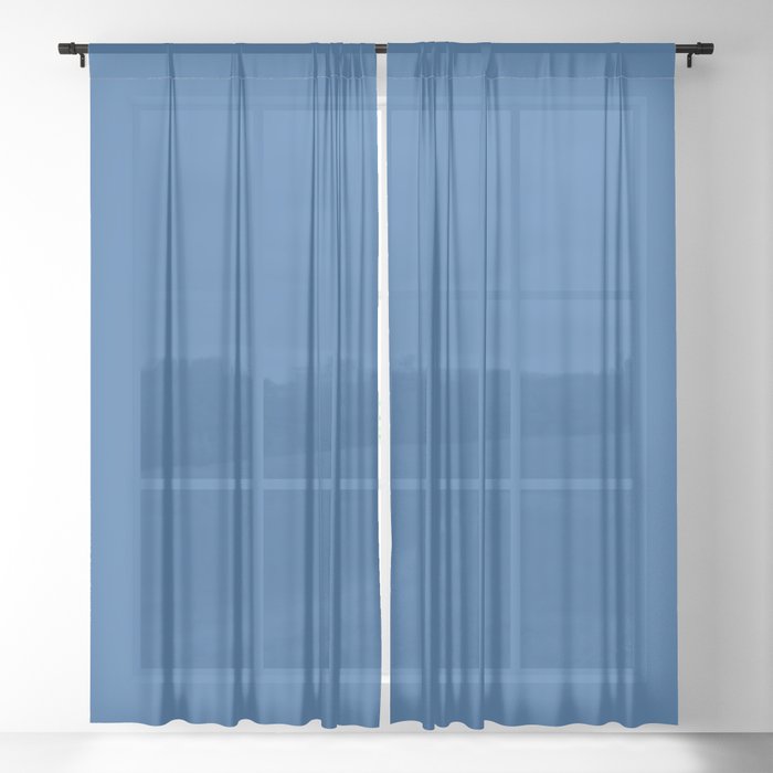 Dark Bright Blue Solid Color Pairs PPG Glidden 2023 Trending Color Florentine Lapis PPG1244-7 Sheer Curtain
