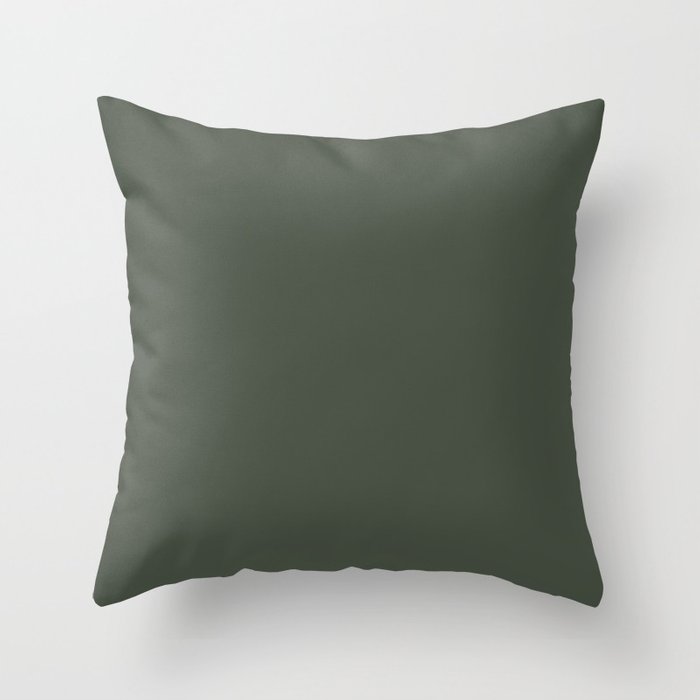 Dark Green Gray Solid Color PPG Charcoal Smoke PPG1033-7 - All One Single Shade Hue Colour Throw Pillow