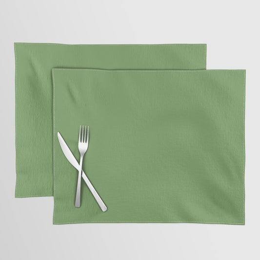 Dark Green Solid Color Dunn & Edwards 2023 Trending Color Grassy Knoll DEFD30 Well Intentions Collection Placemat Sets